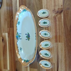 Vintage Japanese 1920s  sushi set platter with 6 small dishes Peach Luster ware